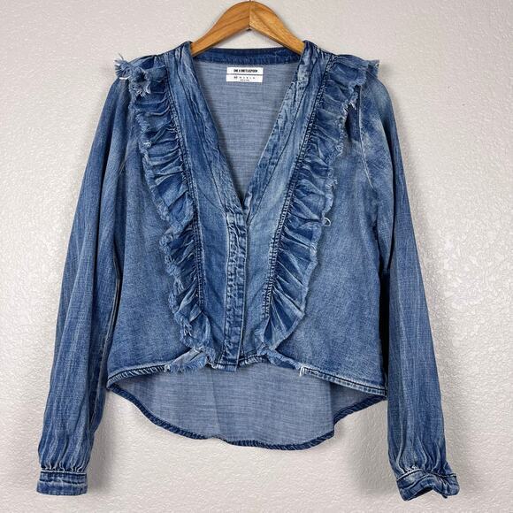 OneTeaspoon Popover Top Womens XXS Blue Denim Long‎ Sleeve Western Boho Concert - Picture 1 of 10